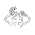 Detail of unicorn ring with colorful zircons, letter N and heart on adjustable band - Letter N Style (N)