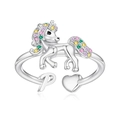 Detail of adjustable unicorn ring with colorful gems and initial letter P on silver band - P Style (p)