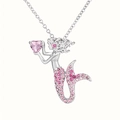 Charmant collier sirène en argent avec gemme cœur rose et zircon dégradé pour les filles - Rose