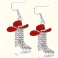 Sparkling western cowboy boot earrings with red hat details and silver-tone rhinestones - Red