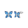 Zilveren vlinder oorknopjes met blauwe markies kristallen en kleine witte diamanten - Blauwe Vlinder Oorknopjes
