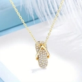 Sparkling crystal encrusted flip flop pendant necklace in gold plating for women - Gold