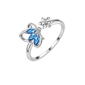 Verstelbare zilveren vlinderring met bloemmotief en blauwe marquise geslepen stenen - Blauwe Vlinder Ring