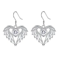Elegant silver angel wing heart drop earrings with sparkling zirconia inlays - Earrings / Silver