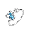 Zilveren open ring met blauwe marquise zirkoon vlinder en bloemmotief details - Lichtblauw Vlinder Ring