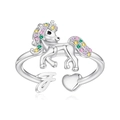 Silver unicorn adjustable ring with colorful rhinestones and letter F detail - F Style (f)