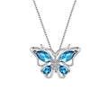 Zilveren vlinderketting met blauwe stenen en witte zirkonia aan een box-ketting - Lichtblauw Vlinder Ketting