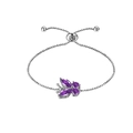 Verstelbare zilveren doosketting armband met paarse edelsteen vlinder hanger en schuifsluiting - Lichtblauw Vlinder Armband