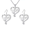 Silver heart jewelry set with I love you Mom engraving and sparkling cubic zirconia - White (Necklace And Earrings)