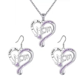 Silver necklace and earrings set with purple heart pendant and I love you Mom engraving - Purple (Necklace And Earrings)