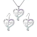 I Love You Mom heart necklace and earrings set with purple and mint green crystals - Purple And Blue (Necklace And Earrings)