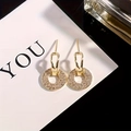 Luxurious gold-plated circular hoop earrings with micro-pave crystals for women - Gold