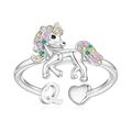 Adjustable unicorn ring with colorful zircons, heart shape, and letter Q detail - Q Style (q)