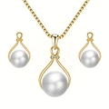 Parure de bijoux de mariée dorée avec perles blanches et accents en cristal étincelants - Or (Collier et boucles d'oreilles)