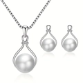 Ensemble bijoux perles argentés élégants avec collier goutte et boucles d'oreilles mariée - Argent (Collier + Boucles d'Oreilles)