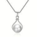 Élégant collier avec pendentif perle goutte d'eau et pierres sur chaîne argentée - Argent (Collier)