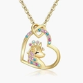 Golden hollow heart unicorn necklace with colorful rhinestones on a polished cross chain - Gold