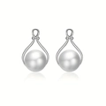 Élégantes boucles d'oreilles perles argentées en forme de larme avec zircons pour mariée - Argent (Boucles d'oreilles)