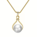 Élégant collier goutte d'eau dorée avec perle blanche et oxydes de zirconium sertis - Or (Collier)