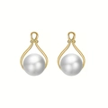 Élégantes boucles d'oreilles goutte dorées avec grandes perles blanches et zircons brillants - Or (Boucles d'oreilles)