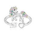 Unicorn open ring with colorful zircon, heart charm and letter Z silver finish - Z Style (z)