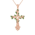 Rose gold tree of life cross necklace with green enamel leaves and Celtic knot pendant - Necklace / Rose Gold