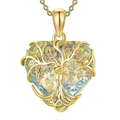 Gold-plated heart-shaped tree of life pendant necklace with aurora rainbow crystal - Gold (Rainbow Glass)
