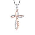 Detail of cross necklace with rose gold faith letter pendant and silver cross texture - Necklace