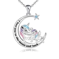 Silver unicorn moon necklace with I love you to the moon and back engraving - Necklace