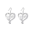 Silver hollow heart-shaped Mom earrings with I Love You engraving and tiny crystals - White (Earrings)