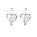 Silver heart earrings for Mom with pink zircon and I love you engraving - Pink (Earrings)