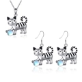 Cute silver cat jewelry set with blue gemstone necklace and wink expression earrings - Necklace & Earrings