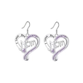 Silver heart earrings with Mom engraving and purple zircon stones for Mother's Day gift - Purple (Earrings)