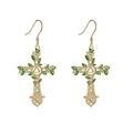 Gold-plated cross drop earrings with green enamel vine details and Trinity knot - Earrings / Gold