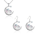 Unicorn moon jewelry set with purple enamel and I love you to the moon and back text - Necklace And Earrings