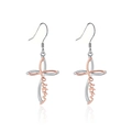 Faith cross drop earrings in two-tone silver and rose gold finish for women - Earrings