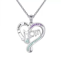 Silver heart necklace for mom with purple zircon and green accent stones - Purple And Blue (Necklace)