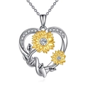 Close-up of heart-shaped sunflower pendant necklace with sparkling gems and yellow enamel - Necklace