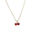 Creative cherry pendant necklace with red resin cherries and gold-tone rhinestone leaf - Cherry (Necklace Only)