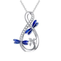 Elegante Unendlichkeits-Libellen-Halskette mit blauer Emaille und funkelnden Kristallen - Silber