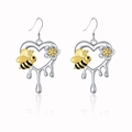 Silver and gold heart earrings set featuring delicate bees and small flowers details - Earrings