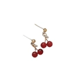 Elegant cherry drop earrings with gold leaves and red beads for a stylish fruit jewelry set - Cherry (Earrings Only)