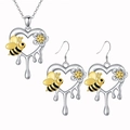 Fashion silver bee and flower heart jewelry set including necklace and drop earrings - Necklace + Earrings