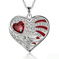 Luxurious angel wing heart necklace with red gemstone and sparkling white crystals - Necklace