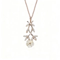 Detail of rose gold necklace featuring a shell cherry blossom and marquise-cut crystal leaves - Rose Gold