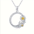 Halskette mit Sonnenblumen-Anhänger, Zirkonia-Ring und gelben Gänseblümchen-Anhängern - Halskette