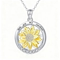 Collier tournesol en argent avec gravure You are my sunshine et cristaux brillants - Collier