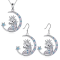 Silver unicorn moon necklace and earrings set with colorful crystals for girls - Necklace & Earrings