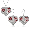 Silver angel wing jewelry set with red heart zircon necklace and matching earrings - Necklace + Earrings Set