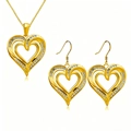 Goldenes Herz-Schmuckset mit Halskette und Ohrringen, verziert mit Zirkonia-Kristallen - Halskette + Ohrringe